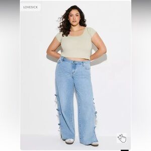 Torrid Lovesick sz 16 Ultra Loose Low Rise Bow Jeans Brand New With Tags BNWT